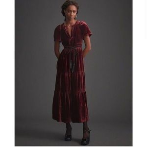 Anthro Somerset Maxi Dress in Burgundy Velvet -Large Petite